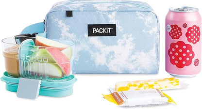 PackIt® Freezable Snack Box, Blue Sky, Built with ECOFREEZE® Technology, Collapsible, Reusable, Zip Closure with Buckle Handle, Designed For Work Snacks, Fresh Snacks On the Go, Adults, and All Ages