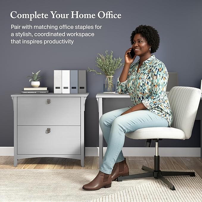 Bush Home Salinas 2 Drawer Lateral File Cabinet in Cape Cod Gray, Home Office Storage Solution, Organizer with Drawers for Workspace, Filing Unit