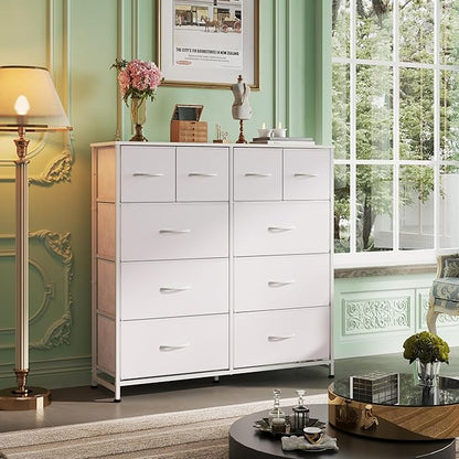 WLIVE White Dresser for Bedroom with 10 Drawers, Fabric Dressers, Tall Chest of Drawers for Closet, Storage Drawer Unit, Organizer Unit for Hallway, Living Room