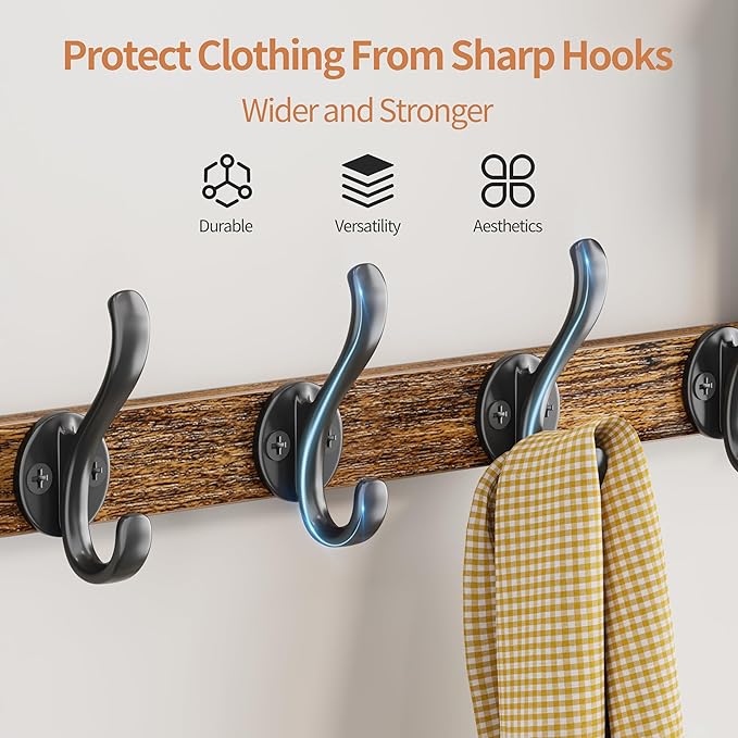 29 inch Coat Rack Wall Mount with Shelf, Set of 2 Entryway Wall Shelf with Hooks, Heavy Duty Coat Hanger Wall Mount with Key Holders and Mail Organizer for Living Room, Bedroom, Black & Brown