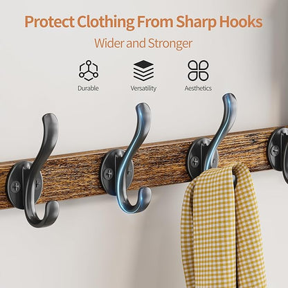 29 inch Coat Rack Wall Mount with Shelf, Set of 2 Entryway Wall Shelf with Hooks, Heavy Duty Coat Hanger Wall Mount with Key Holders and Mail Organizer for Living Room, Bedroom, Black & Brown