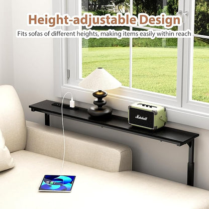 GRLEAF 39" Adjustable Height Narrow Console Table with Power Outlets, Long Sofa Table with Charging Station Behind Couch Table Skinny Entryway Table for Living Room, Hallway and Office – Black