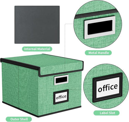 Huolewa File Organizer Box with Lid, Collapsible File Folder Organizer for Office Document Storage, Filing Box with Plastic Slide for Letter Size Hanging File Folders(1 Pack, Light Green)