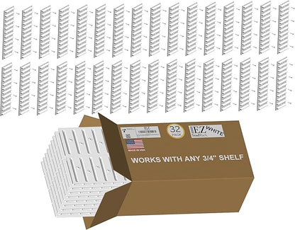 EZStudRack Shelf Bracket - Shelf Brackets for Wall - Wall Mount Shelf - Floating Shelf Hardware - Shelving Brackets for Home - Garage Shelf Brackets - Wood Not Included - 32 Pack (16 Pair) White