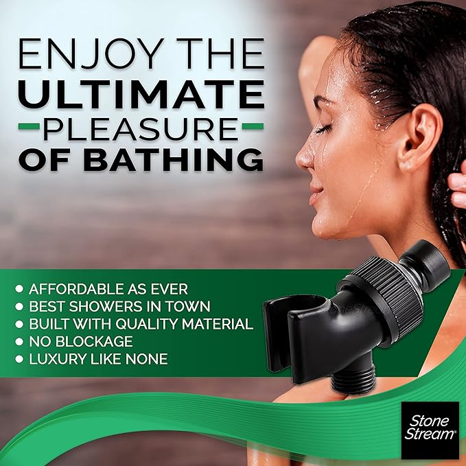 Original StoneStream Adjustable Wall Shower Adapter and Holder for Handheld Showerheads - Matte Black