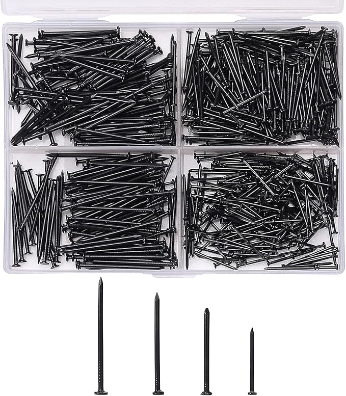 Mr. Pen- Nail Assortment Kit, 600 Pcs, 4 Sizes, Black, Small Nails, Nails for Hanging Pictures, Finishing Nails, Wall Nails for Hanging, Pin Nails, Hardware Nails, Assorted Nails, Galvanized Nails