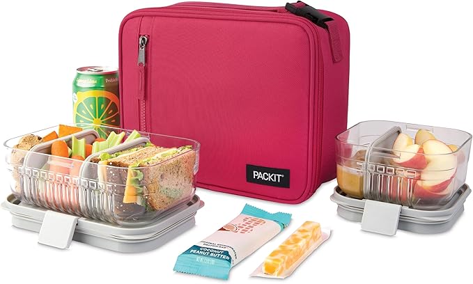 PackIt® Freezable Classic Lunch Box, Magenta, Built with EcoFreeze® Technology, Collapsible, Reusable, Zip Closure With Zip Front Pocket and Buckle Handle, Designed for Fresh Lunch On the Go