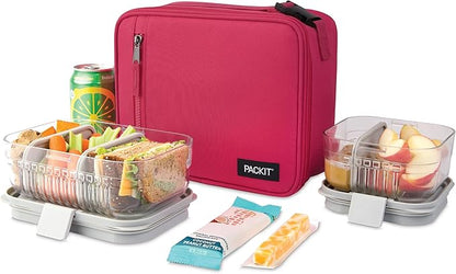 PackIt® Freezable Classic Lunch Box, Magenta, Built with EcoFreeze® Technology, Collapsible, Reusable, Zip Closure With Zip Front Pocket and Buckle Handle, Designed for Fresh Lunch On the Go