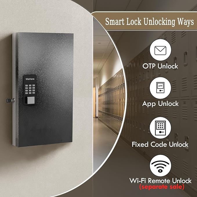 48 Key Lock Box Wall Mount, Smart Key Cabinet One Time Password/APP Bluetooth/Fixed/Wi-Fi Remote/Key Unlock, Key Management for Valets/Realtors/Office/Hotel