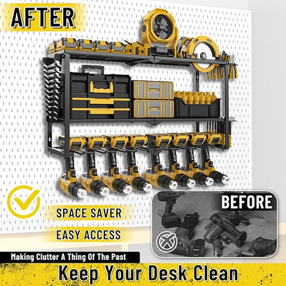 Power Tool Organizer Wall Mount, Heavy Duty 8 Drill Holder Wall Mount, Metal Cordless Tool Shelf, Tool Holder and Storage Rack for Garage Organization Workshop