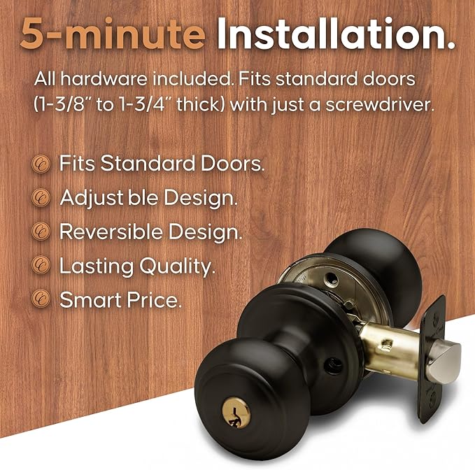 Copper Creek Colonial Entry Door Knob – Keyed Entry Handle with Lock and Key, ANSI Grade-3 Certified, DIY-Friendly Install for Interior and Exterior Entrance Doors – Tuscan Bronze (1 Pack)