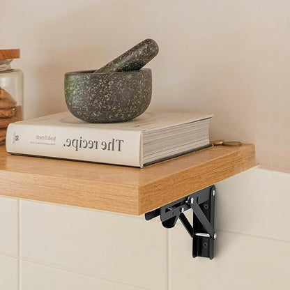 JOY DECOR 12 Inch Heavy Duty Folding Shelf Brackets, 4 Pack (2 Pairs) Collapsible Wall Mounted Brackets for Fold Down Table, Stainless Steel Folding Table Hinge, Matte Black