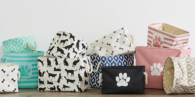 Bone Dry Pet Storage Collection Paw and Bone Print, Small Rectangle, 14x8x9", Black