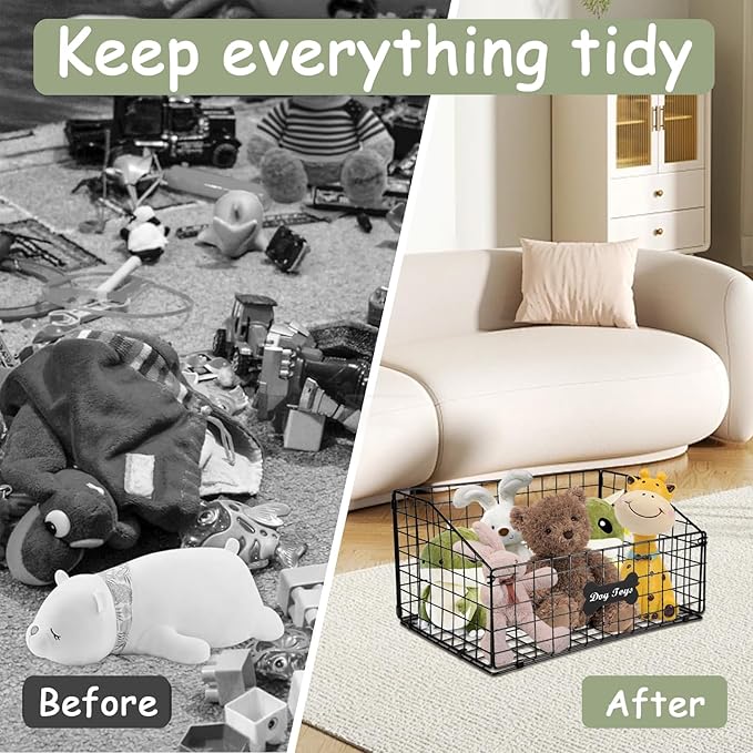 Geyecete Toy box for dogs large Dog Toy organizer Pet wire folding basket DOG TOY container dog toy box-Chew-Proof Dog Food Toy Storage-Black