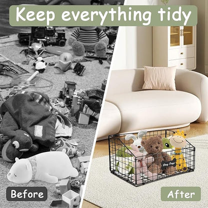 Geyecete Toy box for dogs large Dog Toy organizer Pet wire folding basket DOG TOY container dog toy box-Chew-Proof Dog Food Toy Storage-Black
