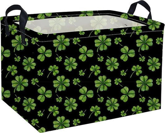 Rectangle Patrick's Day Baskets Kids Baskets Clover Storage Bin Organizer Box for Room Decor Gift Basket
