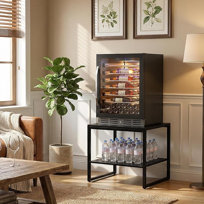 Homieasy End Table, 20 Inch Square End Table, Mini Fridge Stand with 2-Tier Storage Shelves, Industrial Wood Side Table Small Table Stand for Living Room, Bedroom, Office, Black