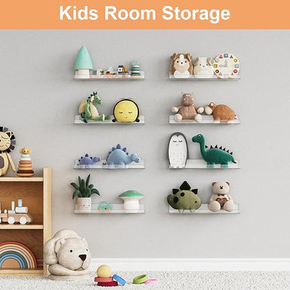 upsimples 10 Pack Acrylic Shelves Wall Organizer and Storage, 15" Display Shelf for Figure, Toy Cars, Perfume, Kids Bookshelf for Bedroom, Nursery, Craft Room, Clear