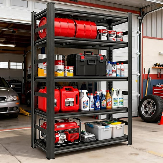 Adjustable 5-Tier Garage Shelving, Heavy Duty Steel Storage Shelves, High Load Capacity Shelf, Ideal for Garage, Warehouse, or Home Organization (with Fences, 36" W*16" D*72" H)