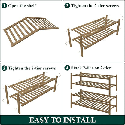 Smiry Bamboo Shoe Rack for Closet, 4 Tier Wooden Stackable Shoe Organizer, Free Standing Shoes Storage Shelf for Entryway, Front Door Entrance, Walnut