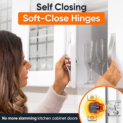 Decobasics 10 Pack Soft Close Cabinet Hinges – 1/2" Overlay for Kitchen Cabinet Doors, Slow Self-Closing Concealed Hidden Hinges for Face Frame –Stainless Steel, 3-Way Adjustable & Quiet Close Damper
