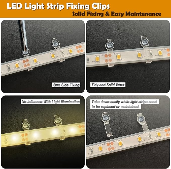 100 Pack Strip Light Mounting Brackets,Fixing Clips,One-Side Fixing,100 Screws Included (For 10mm Wide IP68 Silicone Cover Strips)