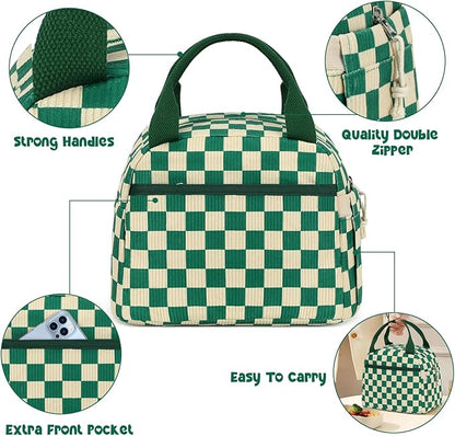 Bluboon Lunch Box for Women men Insulated Cute Corduroy Lunch bag, Reusable Cooler Bag for Work, Picnic, Travel