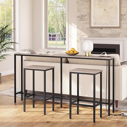 63" Console Table with Power Outlet, Narrow Sofa Table, Industrial Entryway Table with USB Ports, Behind Couch for Entryway, Hallway, Foyer, Living Room, Greige CTHG16E01Z1