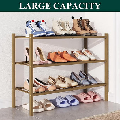 Smiry Bamboo Shoe Rack for Closet, 3 Tier Wooden Stackable Shoe Organizer, Free Standing Shoes Storage Shelf for Entryway, Front Door Entrance, Walnut