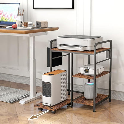 Home Printer Stand with Charging Station, 24x18 Inches Stands for Large Printer, Printer Shredder Stand with Storage for Home Office, Table for Fax Machine/PC Tower (Rustic Brown)