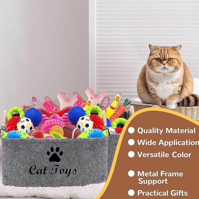 CozyCove Felt pet Toy Box Collapsible Pet Supplies Storage Basket cat toy box storage basket chest organizer，Fabric Storage Bin for Organizing Pet Toys, Blankets, Leashes, and Food grey pet Toy Box