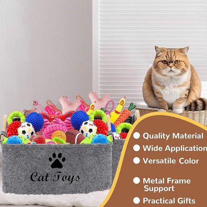 CozyCove Felt pet Toy Box Collapsible Pet Supplies Storage Basket cat toy box storage basket chest organizer，Fabric Storage Bin for Organizing Pet Toys, Blankets, Leashes, and Food grey pet Toy Box