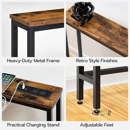 HOOBRO Skinny Console Table with Power Outlets and USB Ports, Table with Charging Station and 39.4" Skinny Console Table, for Entryway, Hallway, Foyer, Rustic Brown BF15XG01G1-BF51UXG01