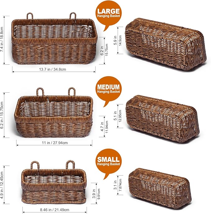 3 PCS Wall Mounted Woven Basket, Boho Kitchen Hanging Basket, Wall-Mounted Planters Holder With Hooks, Storage Boxes For Home Decor, Porche, Indoor And Outdoor, Cafe, And Offices(Brown-Set)