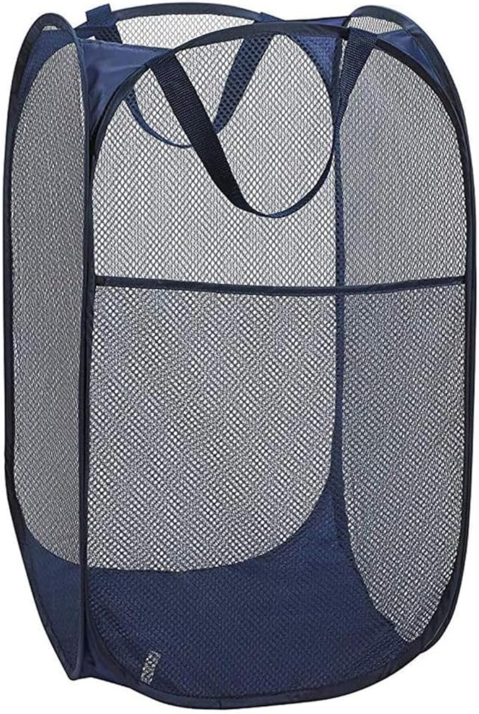Pop up Laundry Hamper, Foldable Mesh Clothes Hamper for Kids Room, College Dorm or Travel, Collapsible Laundry Basket for Storage, Blue