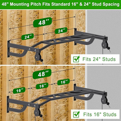 SELEWARE 48'' Heavy Duty Pull Up Bar Wall Mount Multi-function Chin up Bar with Home Gym Cable Pulley System LAT Pulldown Workout Attachments Heavy Bag Hanger