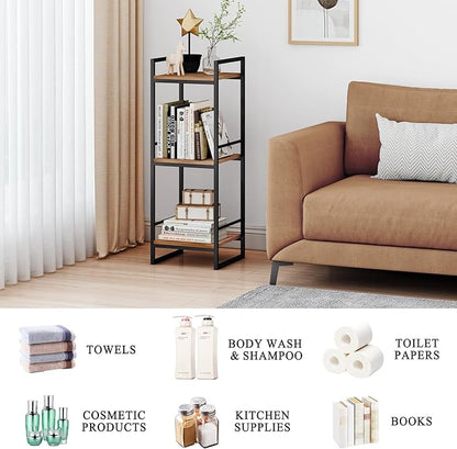 BYFU 3 Tier Bathroom Storage Open Shelf, Freestanding Metal Corner Storage Rack Shelving Unit for Bathroom Kitchen Living Room Hallway, Rustic Brown