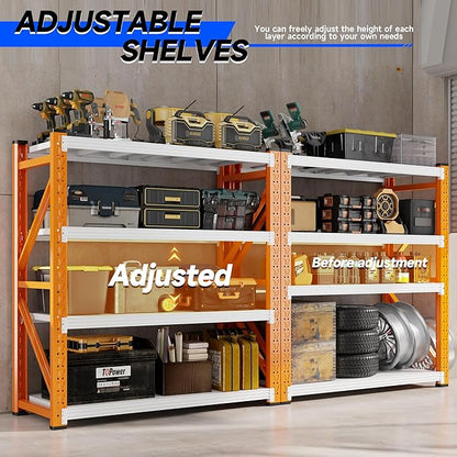 48" W Garage Storage Shelves,3000LBS Garage Shelving Heavy Duty Adjustable Shelving Unit,4 Tier Metal Utitly Shelves Industrial Shelving for Warehouses,Basement,Orange-White