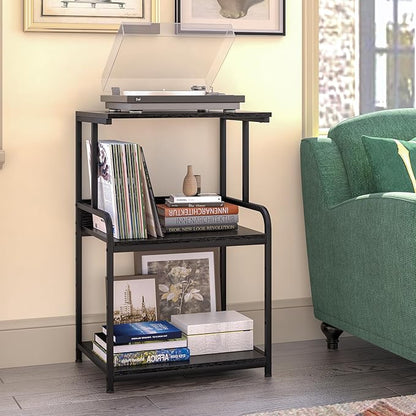 Printer Stand with Storage Shelf,3 Tier Printer Cart with Wheels,Mobile Printer Table for Home Office,Stands for Heat Press Scanner Fax,Industrial Style (Black)