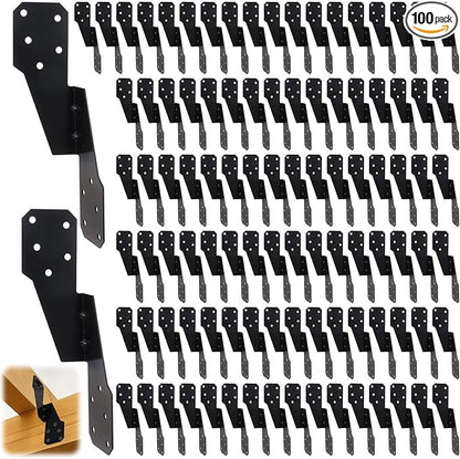 100 Pack Heavy Duty Hurricane Ties with Black Powder-Coated, Hurricane Straps Trusses/Rafters Ties Brackets Joist Hangers for Wood, Shed, Roof