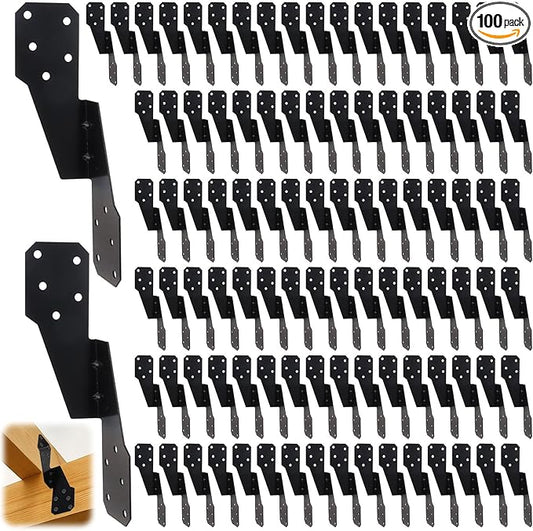 100 Pack Heavy Duty Hurricane Ties with Black Powder-Coated, Hurricane Straps Trusses/Rafters Ties Brackets Joist Hangers for Wood, Shed, Roof