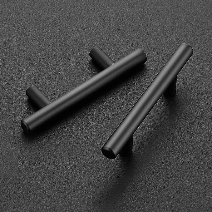 JOY DECOR 60 Pack 4 Inch Cabinet Pulls Kitchen Cabinet Handles with 2-1/2 Inch Hole Center Matte Black Cabinet Hardware Stainless Steel Kitchen Drawer Pulls for Cabinets Cupboard, 64mm Hole Centers