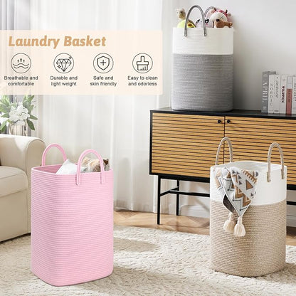 Laundry Basket,Woven Cotton Rope Laundry Hamper,100L Versatile Storage for Dirty Clothes,Baby Toys,and Blankets in Bathroom, Nursery,and Living Room