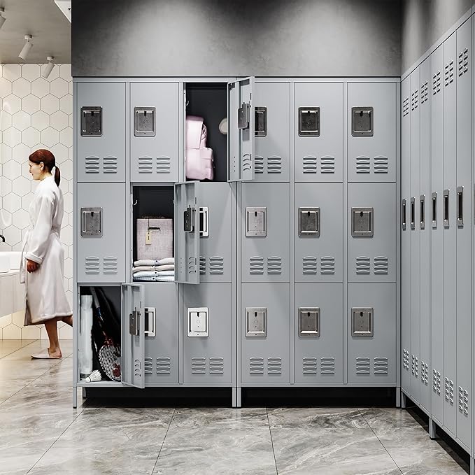 Letaya Metal Lockers for Employees-9 Door Storage Locker with Shelves and Lockable Steel Cabinet for School,Gym,Office,Staff (Gray, 9 Door)