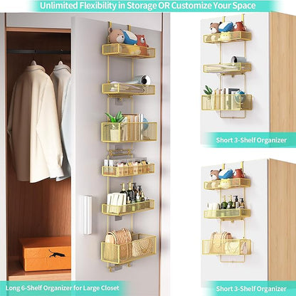 HapiRm Over Door Organizer Storage - Separable Door Organizer Hanging with 6 Metal Large Capacity Baskets for Bathroom Bedroom Kitchen Pantry Closet (Gold)