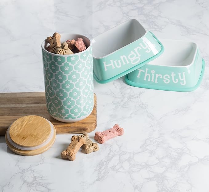 Bone Dry Lattice Pet Treat Jar with Bamboo Lid, Dishwasher Safe, Canister, 4x6.5, Aqua (Pack of 6)