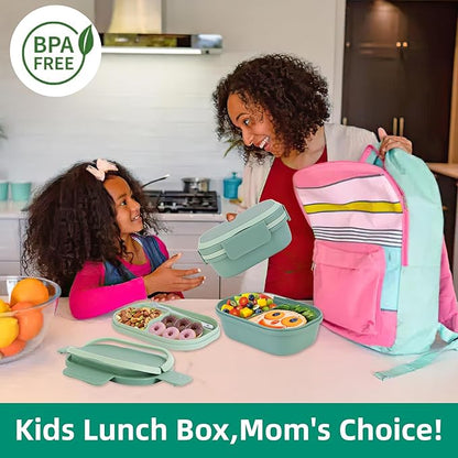 Leakproof Lunch Box, Drop-Proof Bento Box for Kids & Adults, BPA-Free Lunch Containers with Sleek Handles & Utensils, Microwave & Dishwasher Safe (Green)