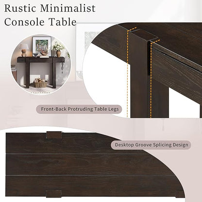 47.2" Rustic Minimalist Console Table with Hidden Drawer,Side Power Outlet,Wood Entryway Table for Entryways,Living Room,Home Office,Espresso