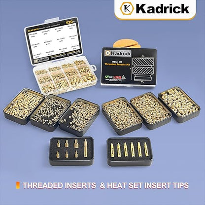 Kadrick 80 Pcs M5 M6 Threaded Inserts for Plastic with Heat Set Tips,M5 & M6(8mm-12mm Hight) Heat Heat Set Inserts Kit,Brass Inserts for 3D Pringting