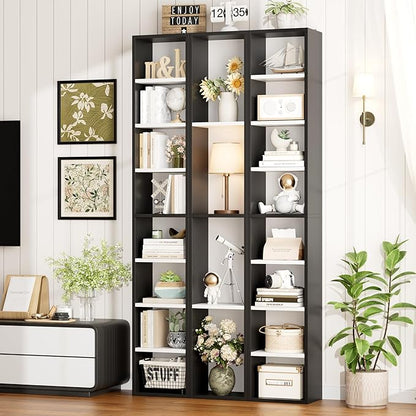 FOTOSOK 8-Tier Media Tower Rack, 11.6 X 9.3 X 71 Inches CD DVD Slim Storage Cabinet with Adjustable Shelves, Tall Narrow Bookcase Display Bookshelf for Home Office, Black/White